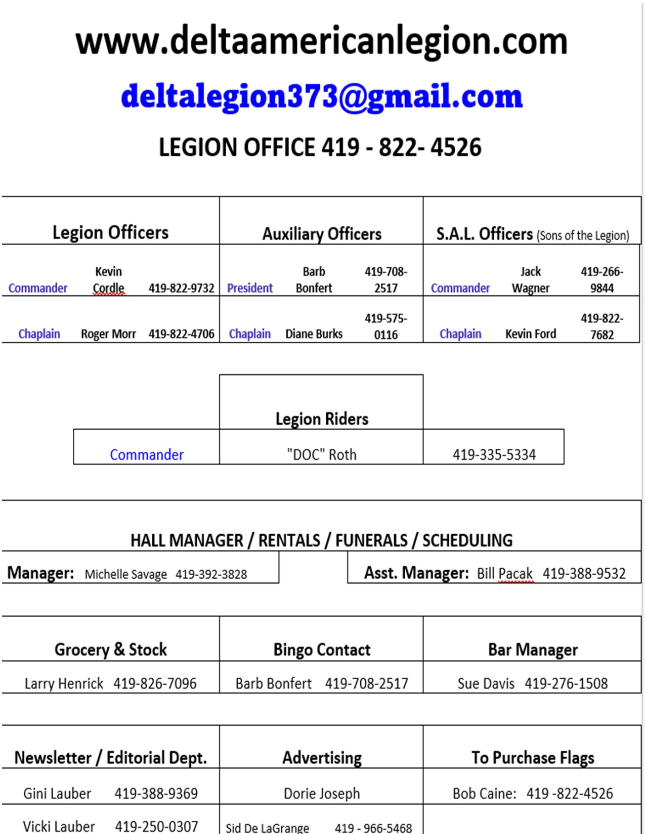 A.E.E.E.W. American Legion Post 373 Delta, Ohio